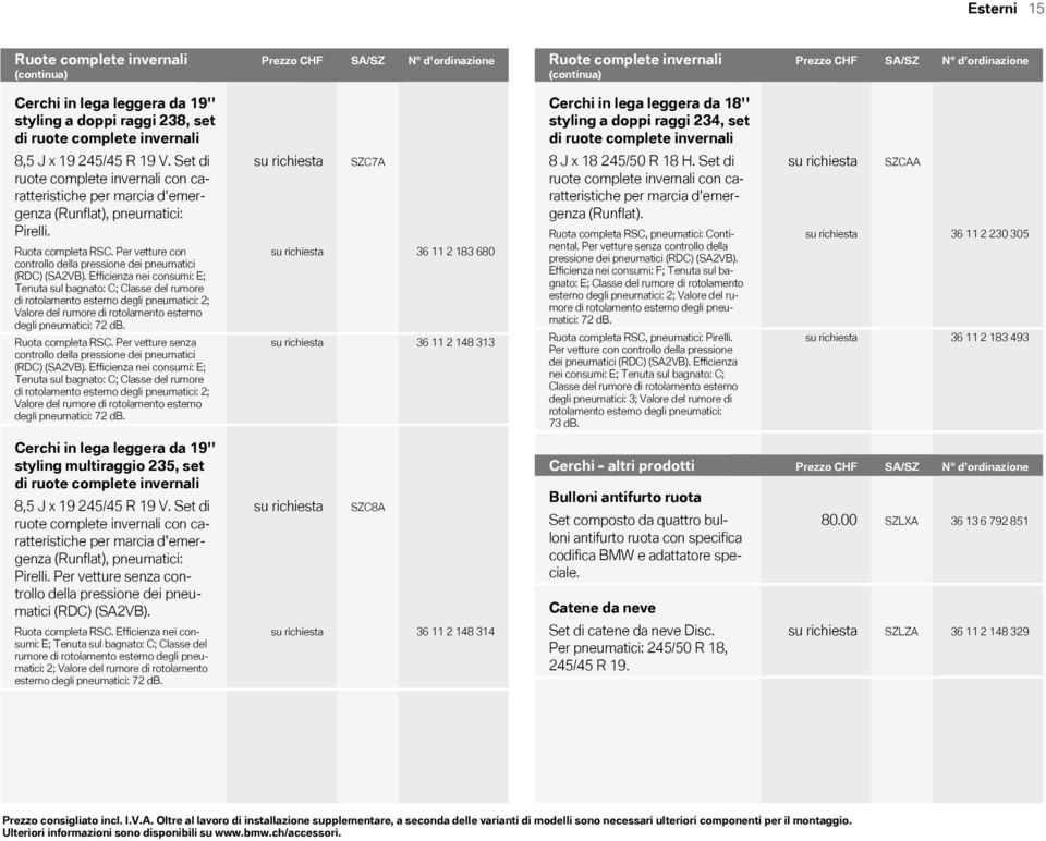 Set di ruote complete invernali con caratteristiche per marcia d'emergenza (Runflat), pneumatici: Pirelli. Ruota completa RSC. Per vetture con controllo della pressione dei pneumatici (RDC) (SA2VB).