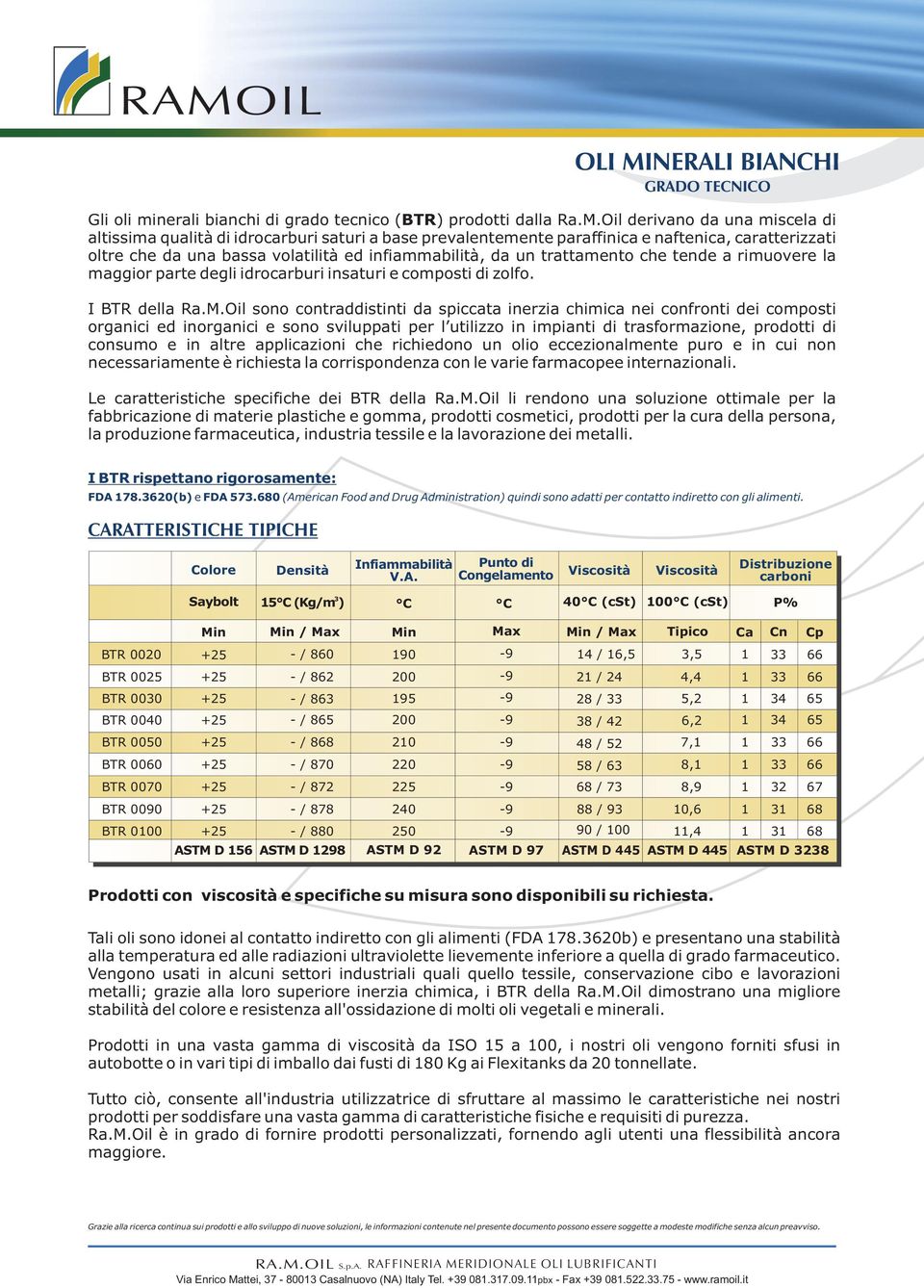 Oil derivano da una miscela di altissima qualità di idrocarburi saturi a base prevalentemente paraffinica e naftenica, caratterizzati oltre che da una bassa volatilità ed infiammabilità, da un