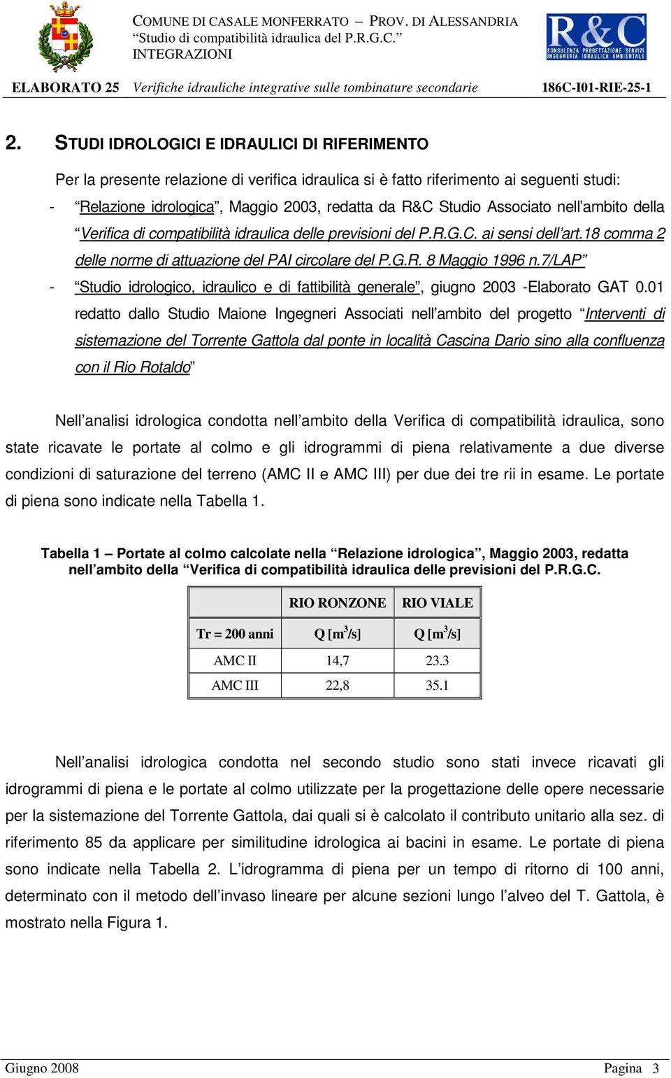 7/lap - Studio idrologico, idraulico e di fattibilità generale, giugno 2003 -Elaborato GAT 0.