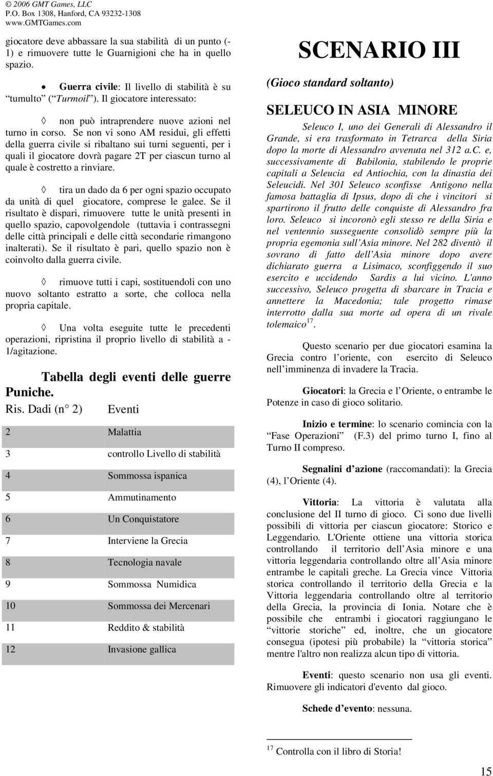 Se non vi sono AM residui, gli effetti della guerra civile si ribaltano sui turni seguenti, per i quali il giocatore dovrà pagare 2T per ciascun turno al quale è costretto a rinviare.