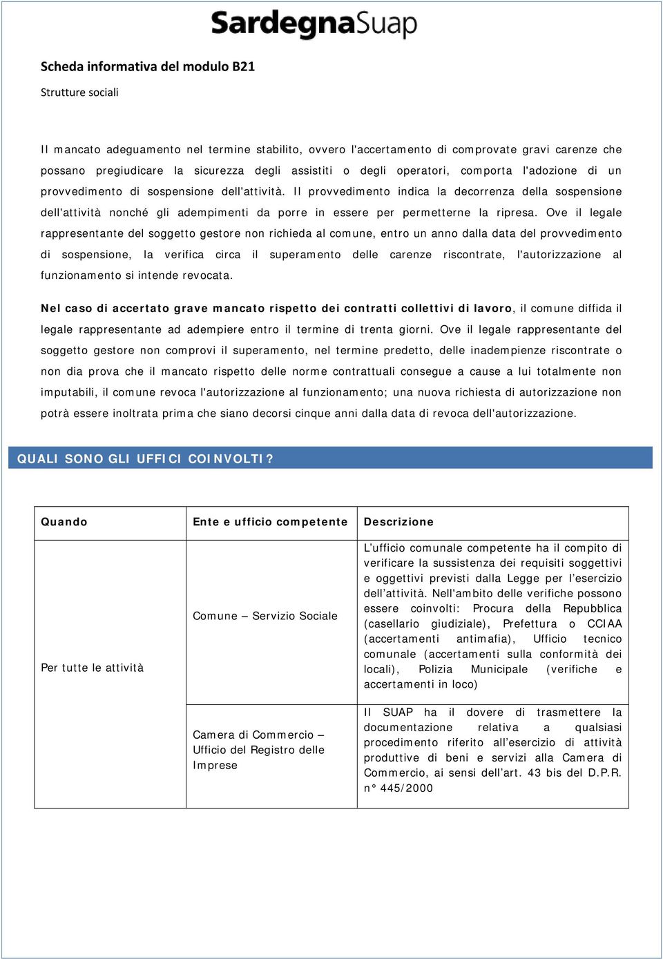 Ove il legale rappresentante del soggetto gestore non richieda al comune, entro un anno dalla data del provvedimento di sospensione, la verifica circa il superamento delle carenze riscontrate,