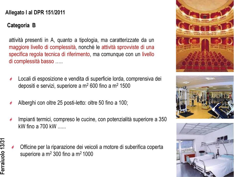 . Locali di esposizione e vendita di superficie lorda, comprensiva dei depositi e servizi, superiore a m 2 600 fino a m 2 1500 Alberghi con oltre 25 posti-letto: