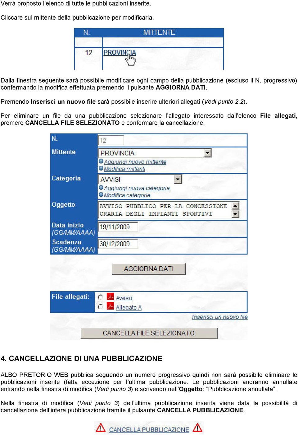 Premendo Inserisci un nuovo file sarà possibile inserire ulteriori allegati (Vedi punto 2.2).