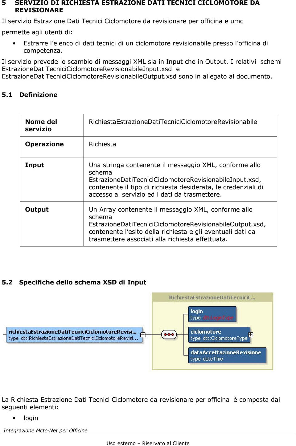 I relativi schemi EstrazioneDatiTecniciCiclomotoreRevisionabileInput.xsd e EstrazioneDatiTecniciCiclomotoreRevisionabileOutput.xsd sono in allegato al documento. 5.