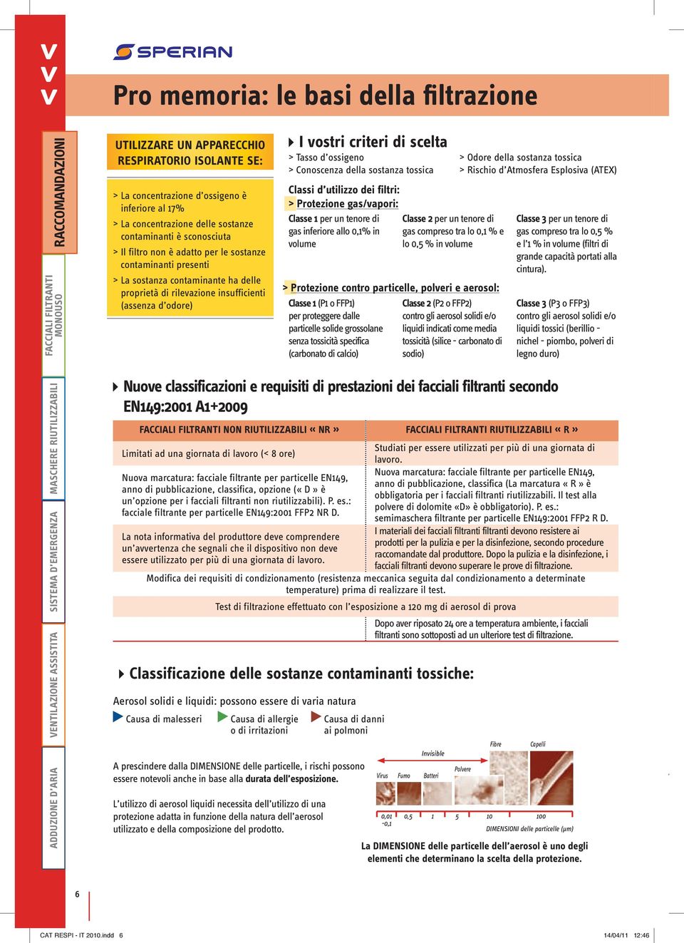 di scelta > Tasso d ossigeno > Conoscenza della sostanza tossica Classi d utilizzo dei filtri: > Protezione gas/vapori: Classe 1 per un tenore di Classe 2 per un tenore di gas inferiore allo 0,1% in