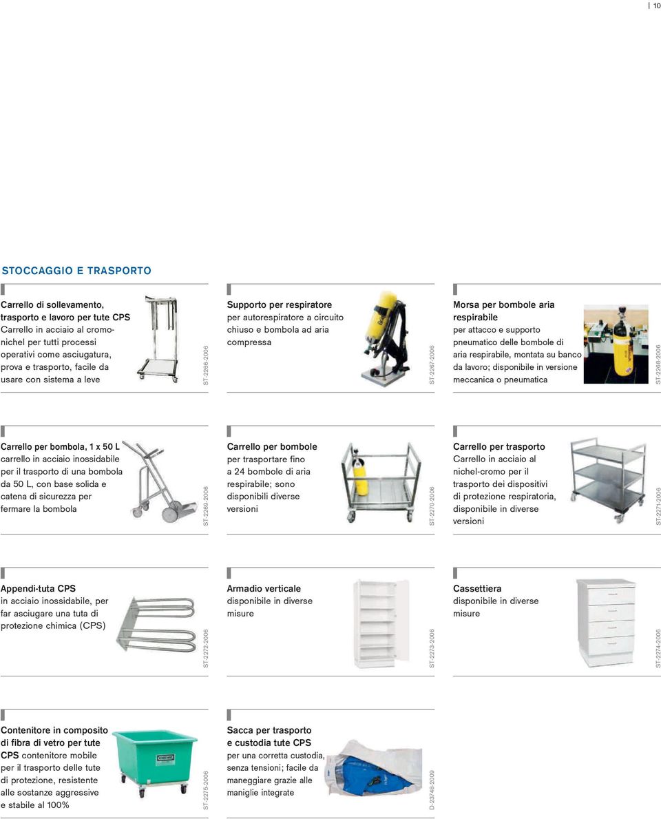 pneumatico delle bombole di aria respirabile, montata su banco da lavoro; disponibile in versione meccanica o pneumatica ST-2268-2006 Carrello per bombola, 1 x 50 L carrello in acciaio inossidabile