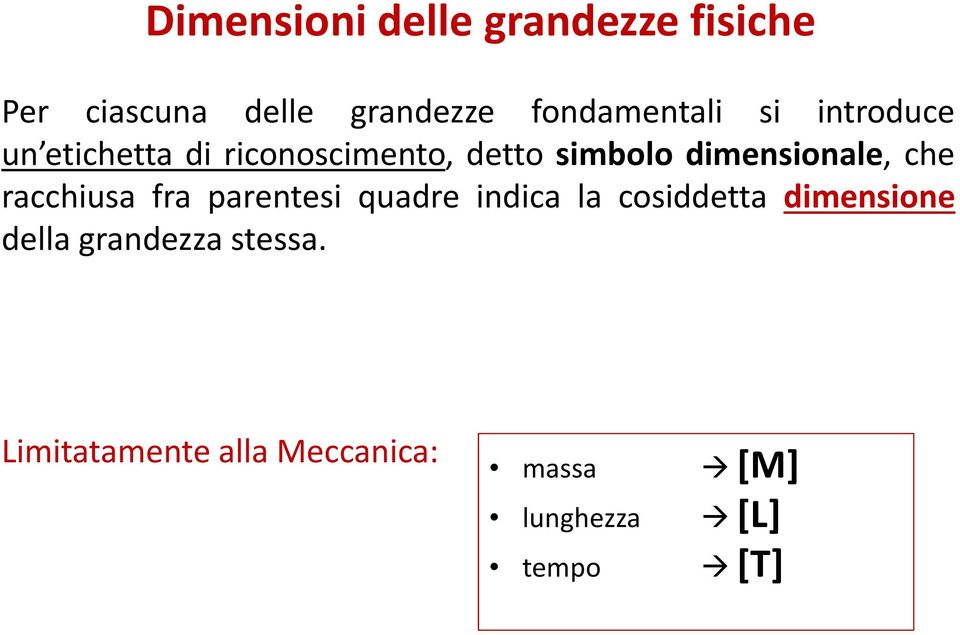 dimensionale, che racchiusa fra parentesi quadre indica la cosiddetta