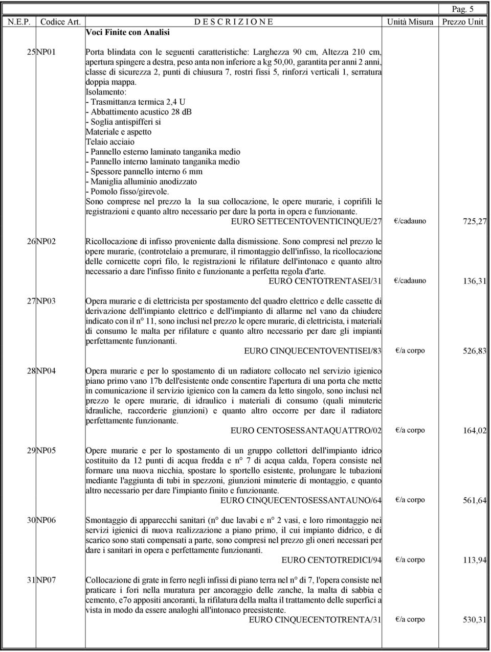 Isolamento: - Trasmittanza termica 2,4 U - Abbattimento acustico 28 db - Soglia antispifferi si Materiale e aspetto Telaio acciaio - Pannello esterno laminato tanganika medio - Pannello interno