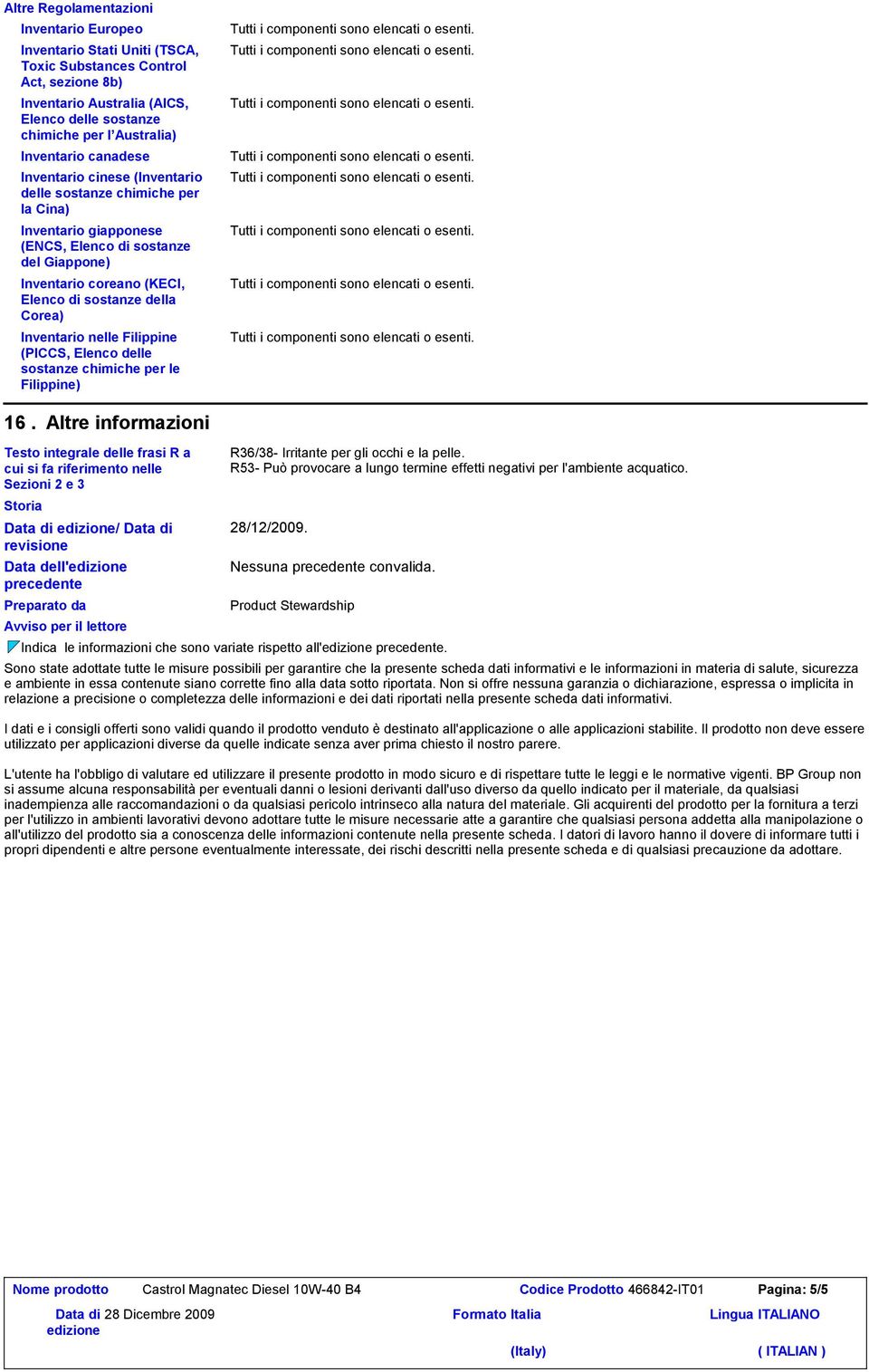 Corea) Inventario nelle Filippine (PICCS, Elenco delle sostanze chimiche per le Filippine) 16.