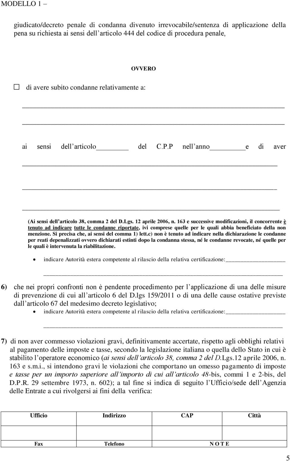 163 e successive modificazioni, il concorrente è tenuto ad indicare tutte le condanne riportate, ivi comprese quelle per le quali abbia beneficiato della non menzione.