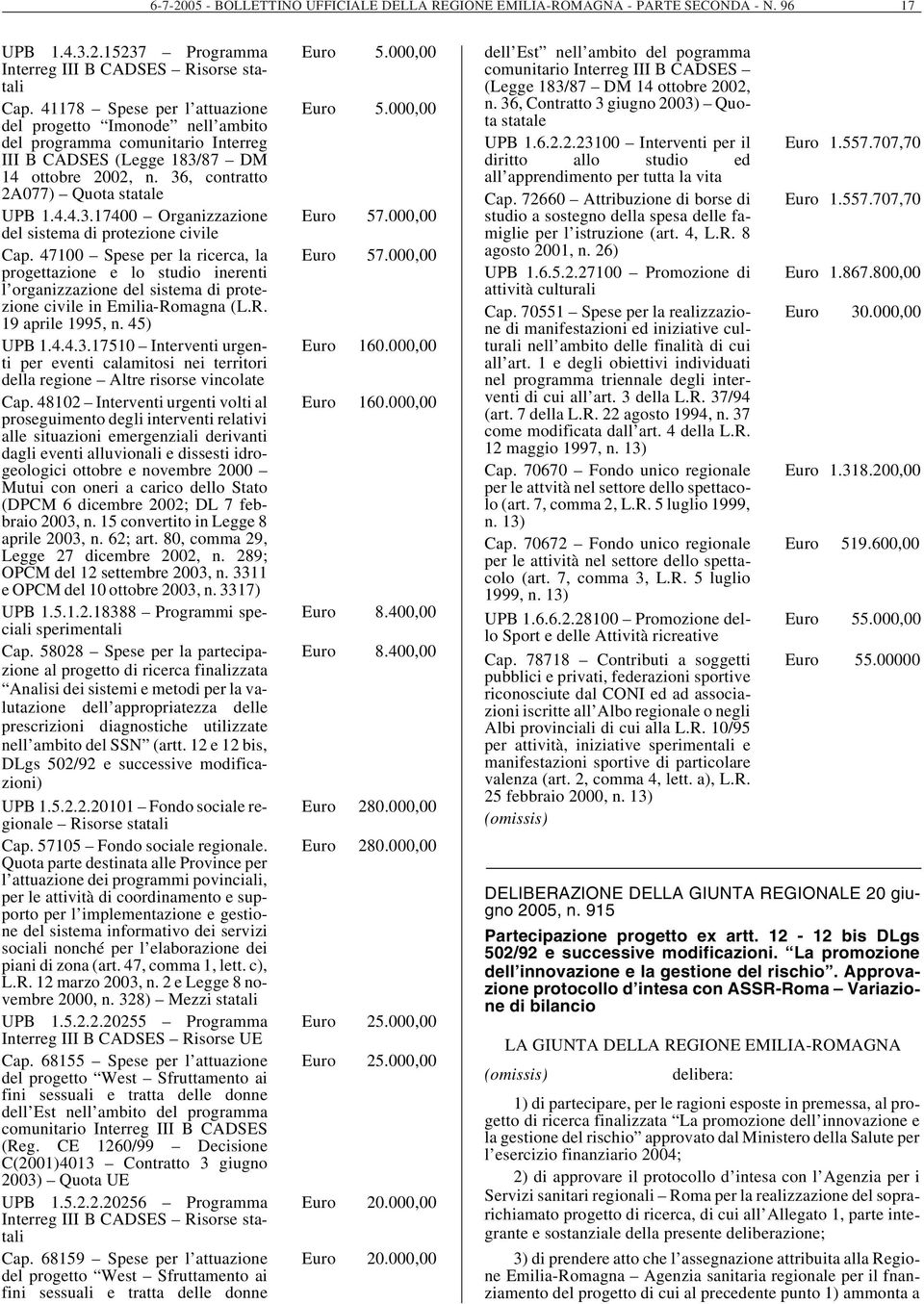 47100 Spese per la ricerca, la progettazione e lo studio inerenti l organizzazione del sistema di protezione civile in Emilia-Romagna (L.R. 19 aprile 1995, n. 45) UPB 1.4.4.3.