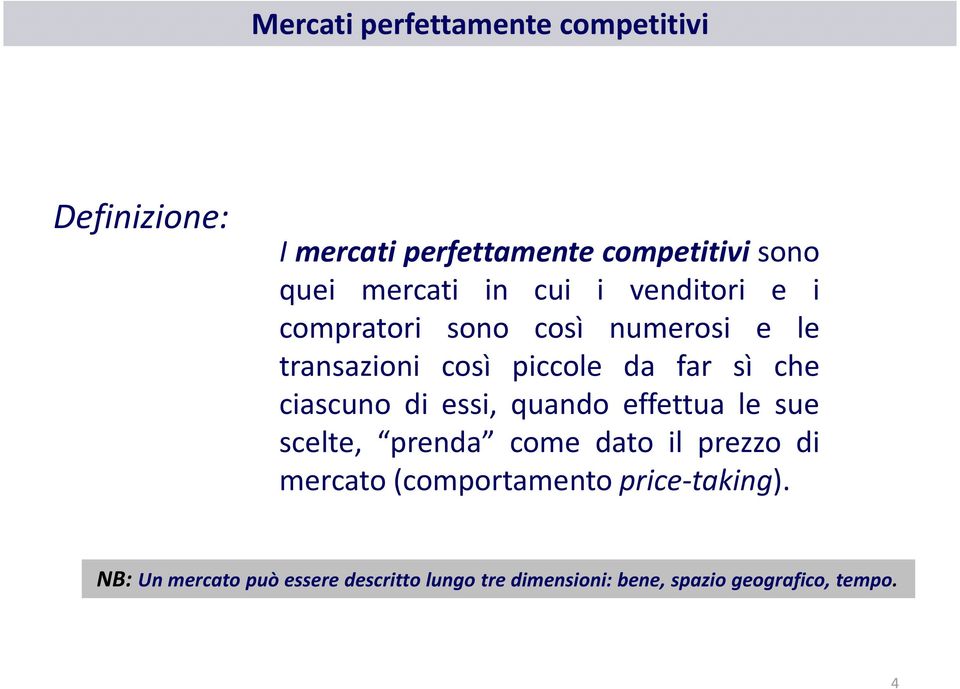 ciascuno di essi, quando effettua le sue scelte, prenda come dato il prezzo di mercato(comportamento