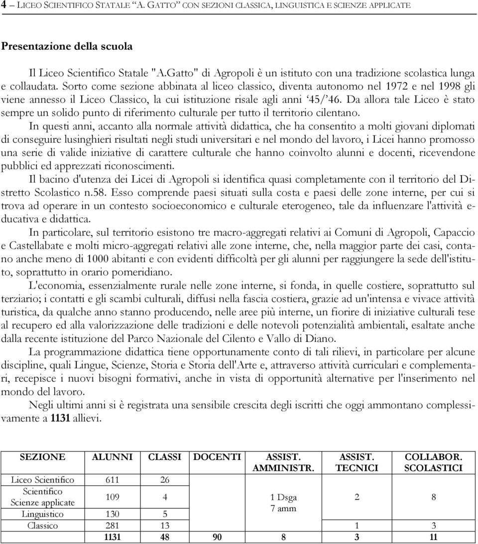 Sorto come sezione abbinata al liceo classico, diventa autonomo nel 1972 e nel 1998 gli viene annesso il Liceo Classico, la cui istituzione risale agli anni 45/ 46.