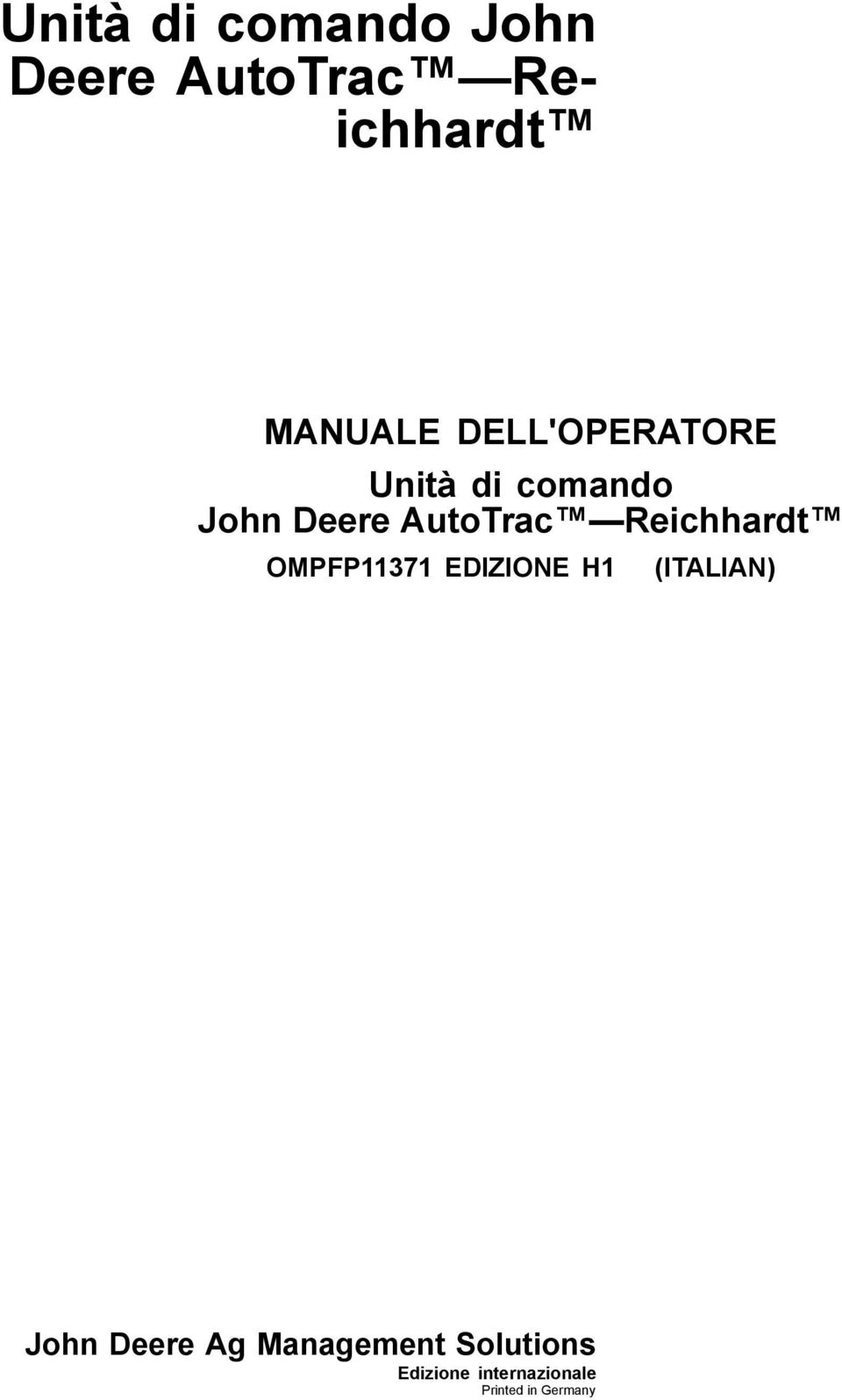 Reichhardt OMPFP11371 EDIZIONE H1 (ITALIAN) John Deere Ag