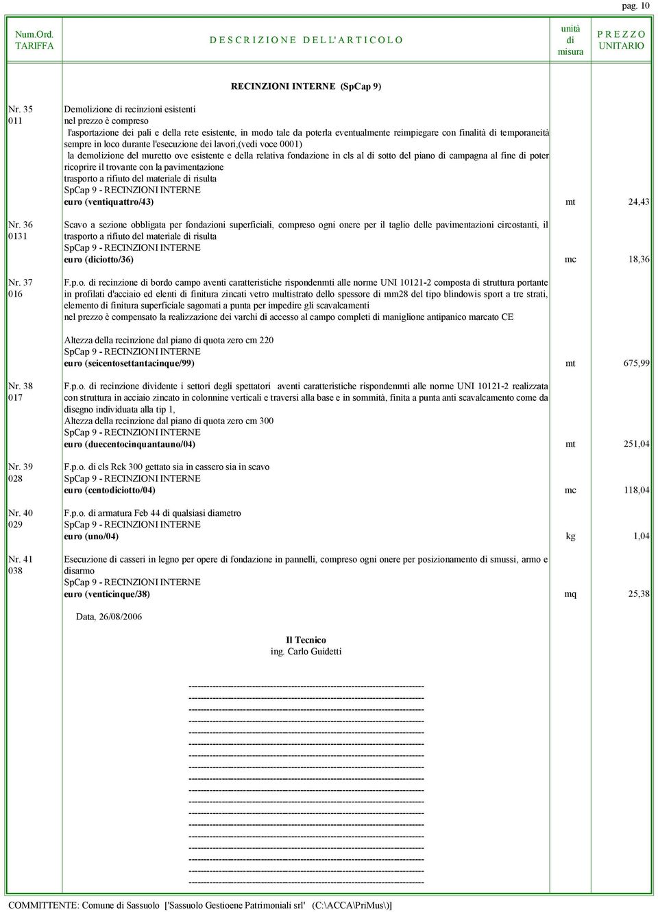 loco durante l'esecuzione dei lavori,(ve voce 0001) la demolizione del muretto ove esistente e della relativa fondazione in cls al sotto del piano campagna al fine poter ricoprire il trovante con la