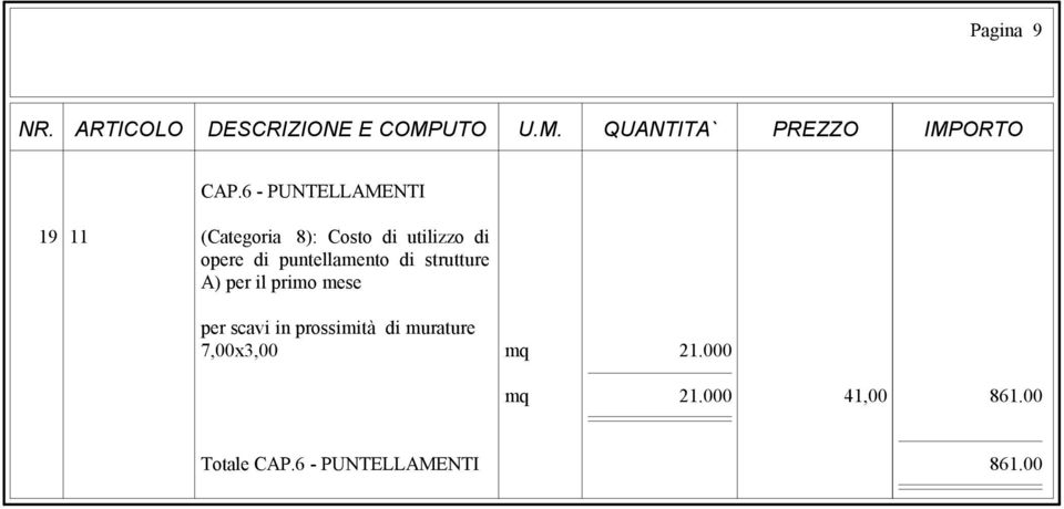 opere di puntellamento di strutture A) per il primo mese per