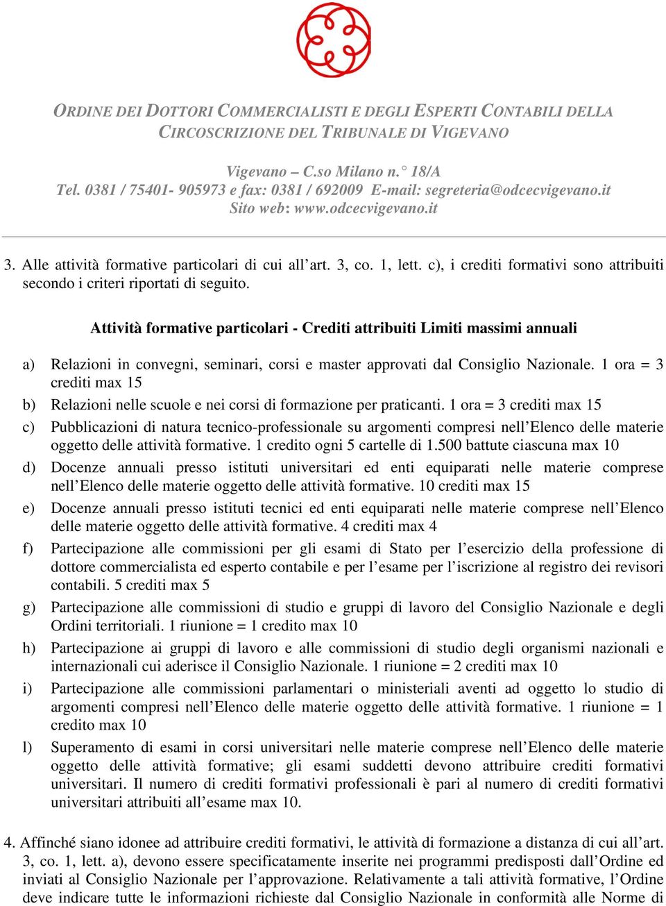 1 ora = 3 crediti max 15 b) Relazioni nelle scuole e nei corsi di formazione per praticanti.