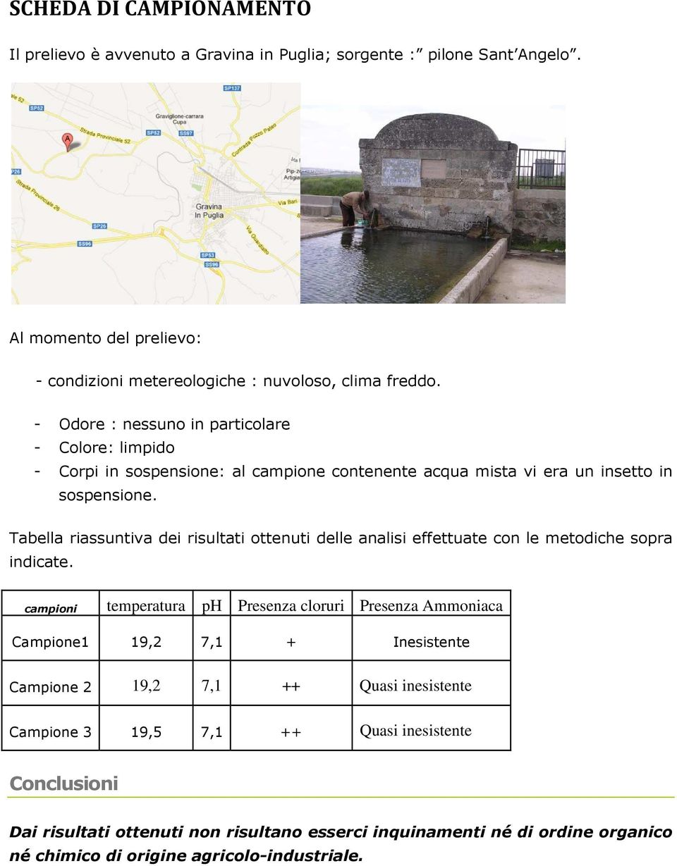 Tabella riassuntiva dei risultati ottenuti delle analisi effettuate con le metodiche sopra indicate.