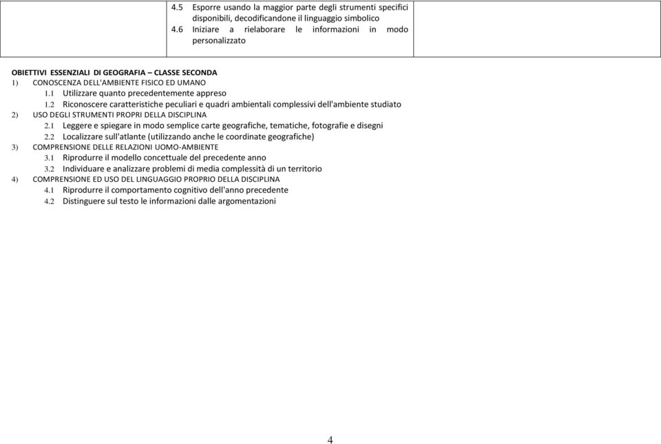 2 Riconoscere caratteristiche peculiari e quadri ambientali complessivi dell'ambiente studiato 2) USO DEGLI STRUMENTI PROPRI DELLA DISCIPLINA 2.