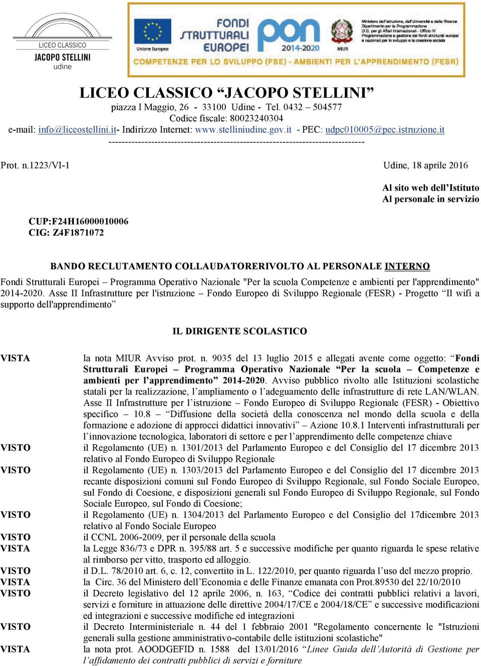 Europei Programma Operativo Nazionale "Per la scuola Competenze e ambienti per l'apprendimento" 2014-2020.