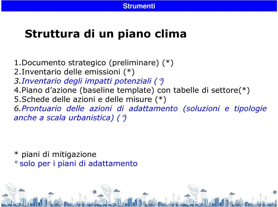 Piano d azione (baseline template) con tabelle di settore(*) 5.