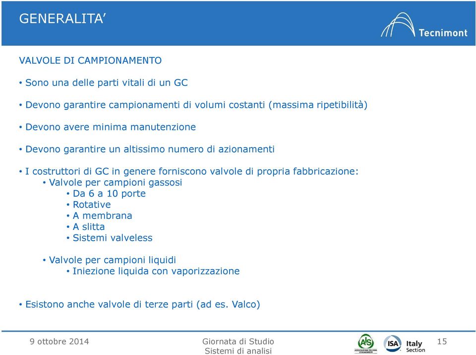 in genere forniscono valvole di propria fabbricazione: Valvole per campioni gassosi Da 6 a 10 porte Rotative A membrana A slitta