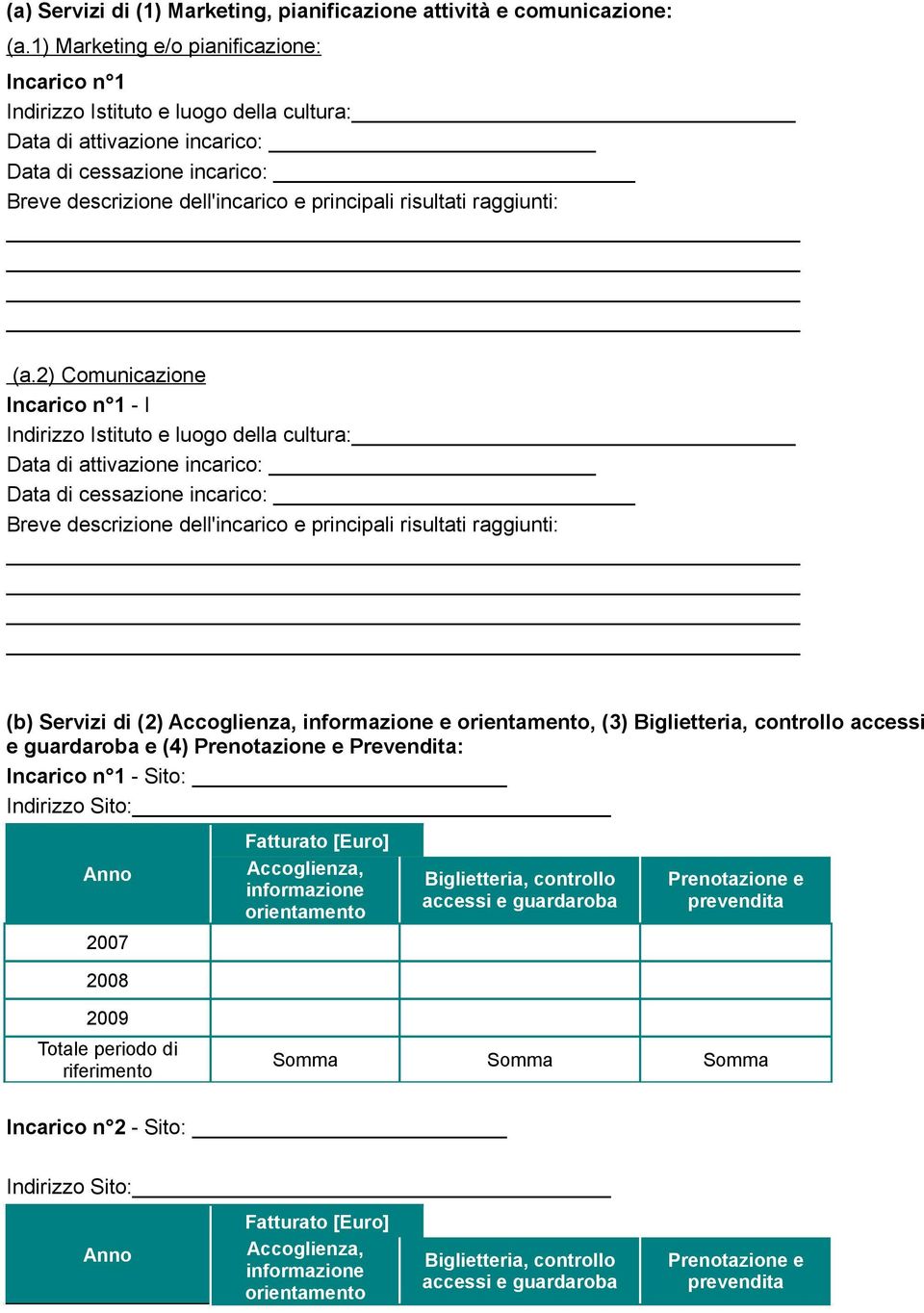 2) Comunicazione - I Data di attivazione incarico: Data di cessazione incarico: Breve descrizione dell'incarico e principali risultati raggiunti: (b) Servizi di (2) Accoglienza, informazione e