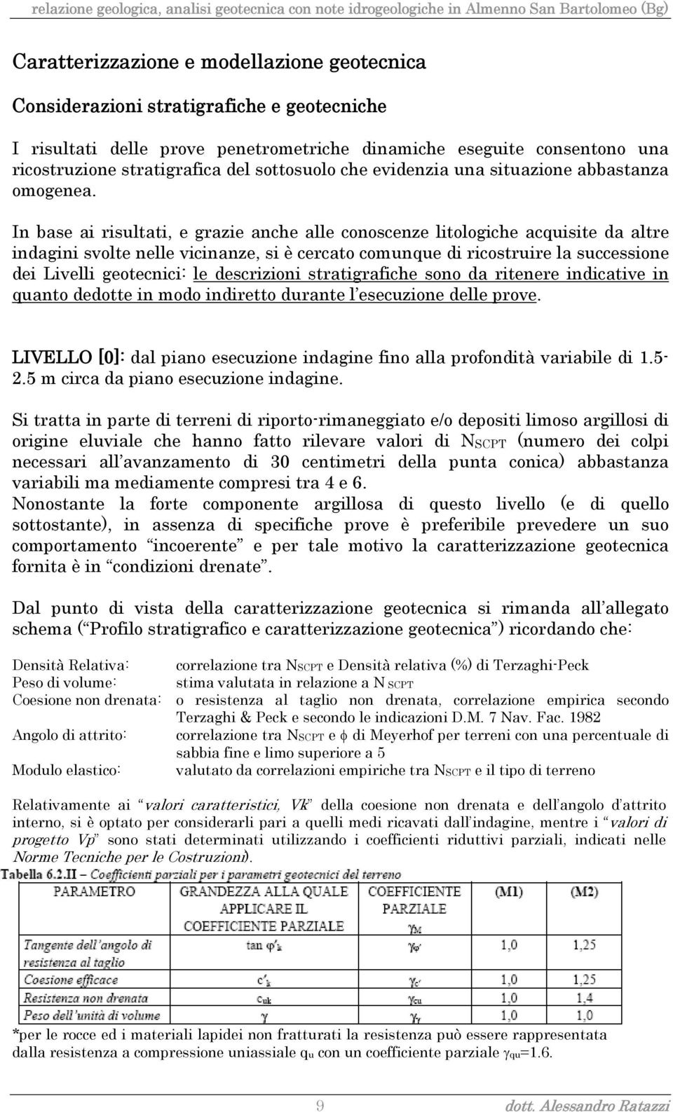 In base ai risultati, e grazie anche alle conoscenze litologiche acquisite da altre indagini svolte nelle vicinanze, si è cercato comunque di ricostruire la successione dei Livelli geotecnici: le