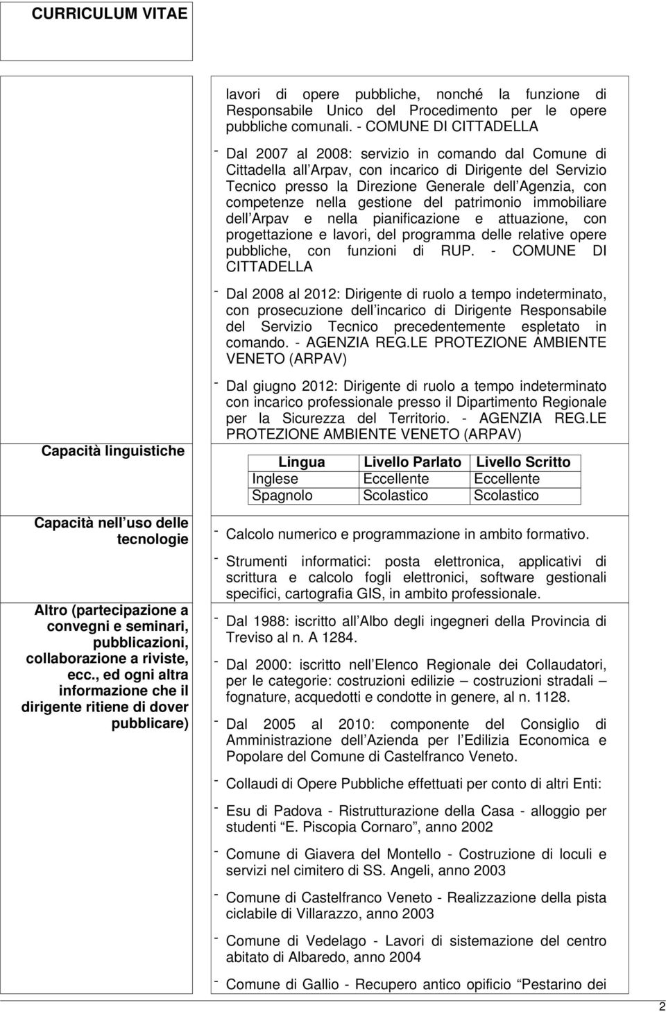 competenze nella gestione del patrimonio immobiliare dell Arpav e nella pianificazione e attuazione, con progettazione e lavori, del programma delle relative opere pubbliche, con funzioni di RUP.