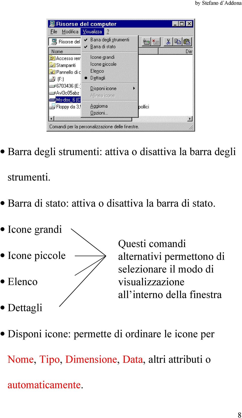 Icone grandi Icone piccole Elenco Dettagli Questi comandi alternativi permettono di selezionare