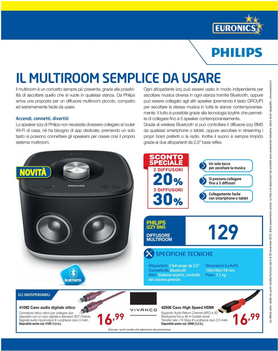 Accendi, connetti, divertiti Lo speaker izzy di Philips non necessita di essere collegato al router Wi-Fi di casa, né ha bisogno di app dedicate: premendo un solo tasto si possono connettere gli