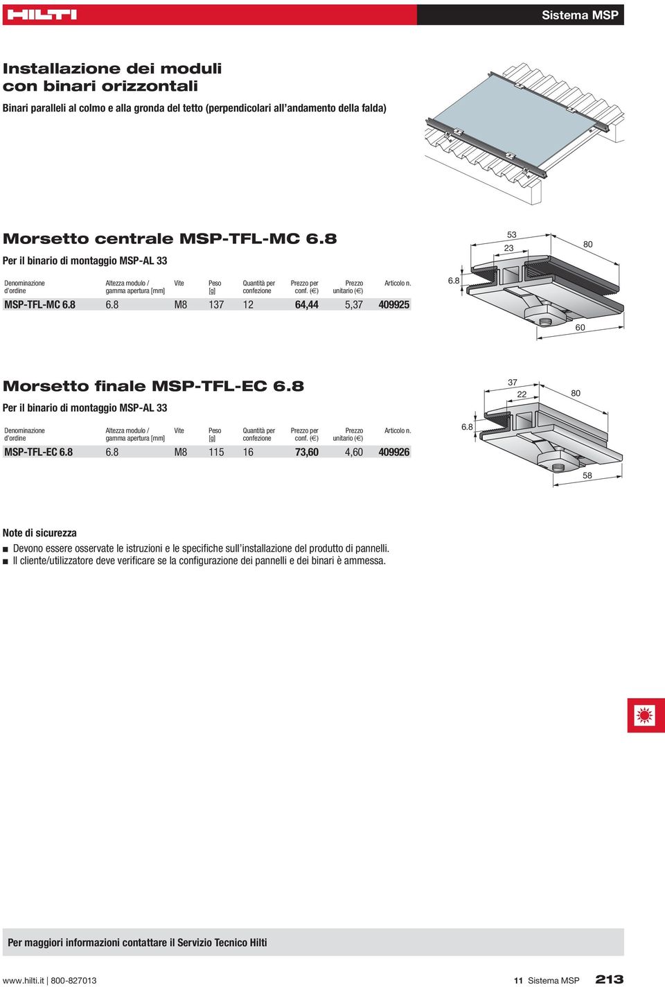 ( ) unitario ( ) MSP-TFL-MC 6.8 6.8 M8 137 12 64,44 5,37 409925 6.8 Morsetto finale MSP-TFL-EC 6.