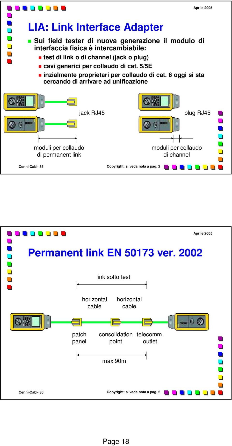 6 oggi si sta cercando di arrivare ad unificazione jack RJ45 plug RJ45 moduli per collaudo di permanent link moduli per collaudo di channel CenniCabl 35