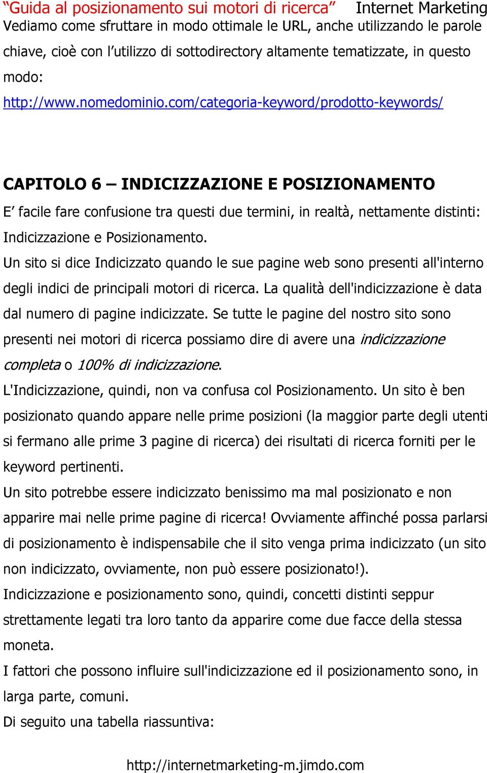 Un sito si dice Indicizzato quando le sue pagine web sono presenti all'interno degli indici de principali motori di ricerca. La qualità dell'indicizzazione è data dal numero di pagine indicizzate.