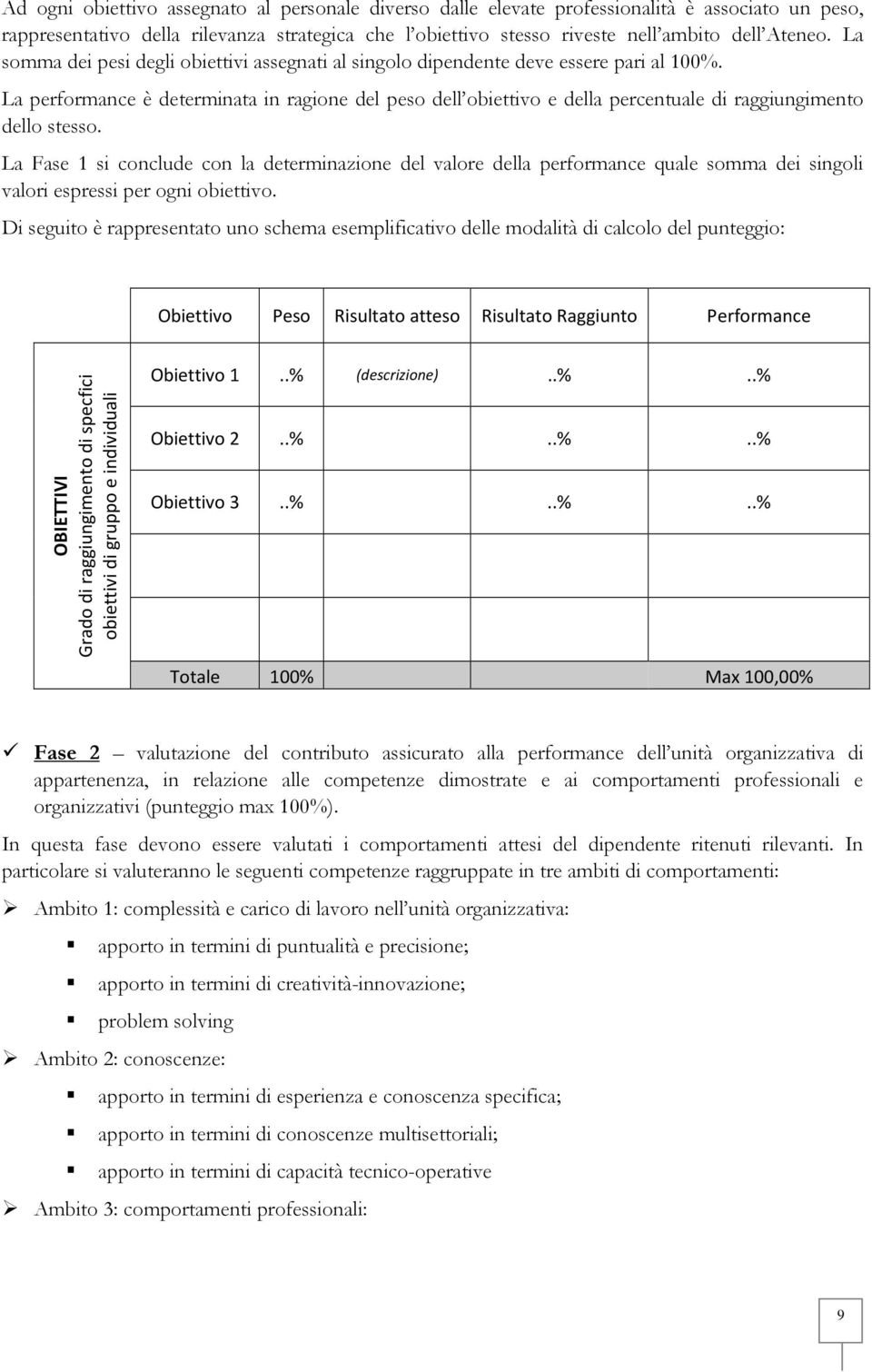 La performance è determinata in ragione del peso dell obiettivo e della percentuale di raggiungimento dello stesso.