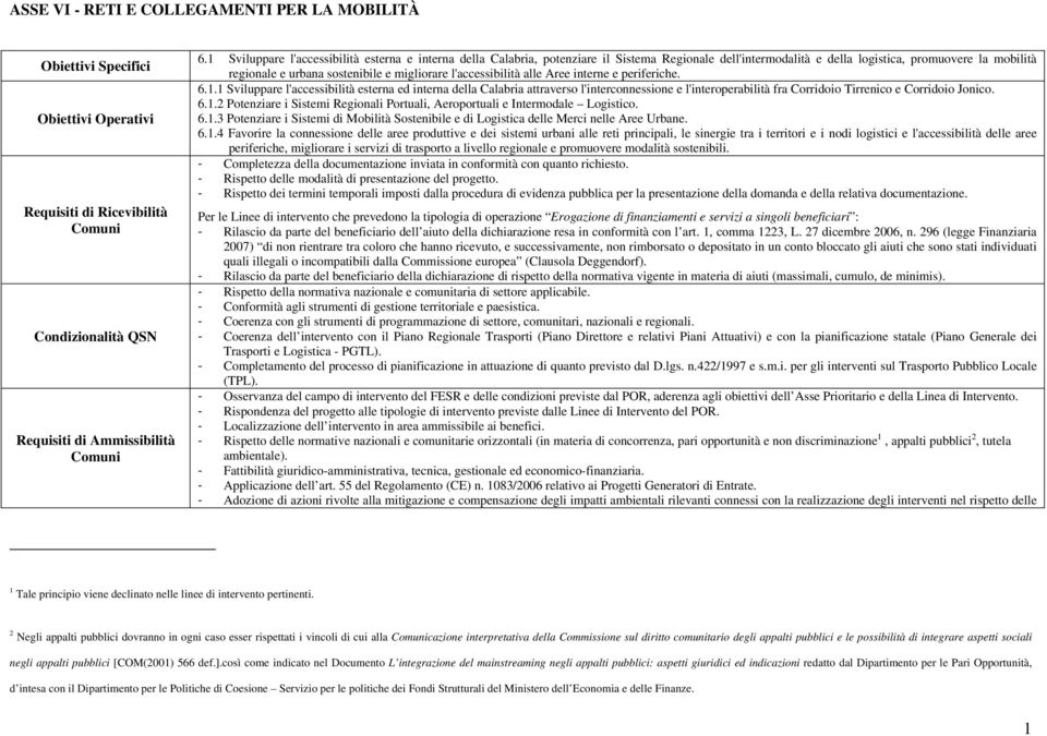 l'accessibilità alle Aree interne e periferiche. 6.1.