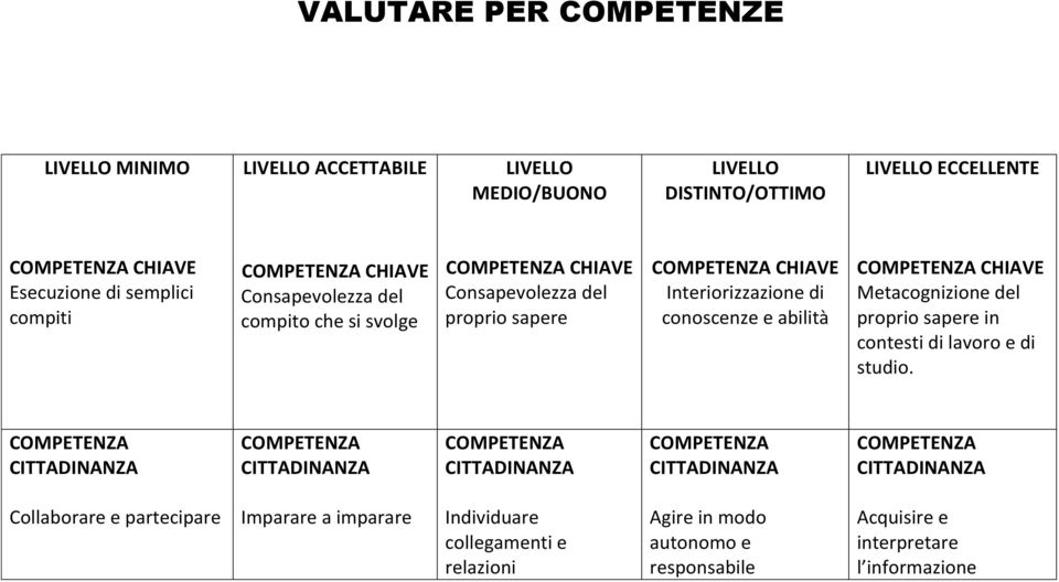 COMPETENZA CHIAVE Metacognizione del proprio sapere in contesti di lavoro e di studio.