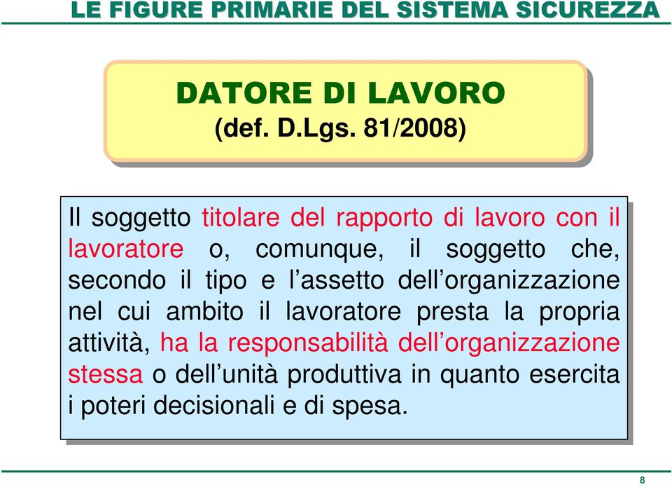 il soggetto che, secondo il il tipo e l assetto dell organizzazione nel cui ambito il il