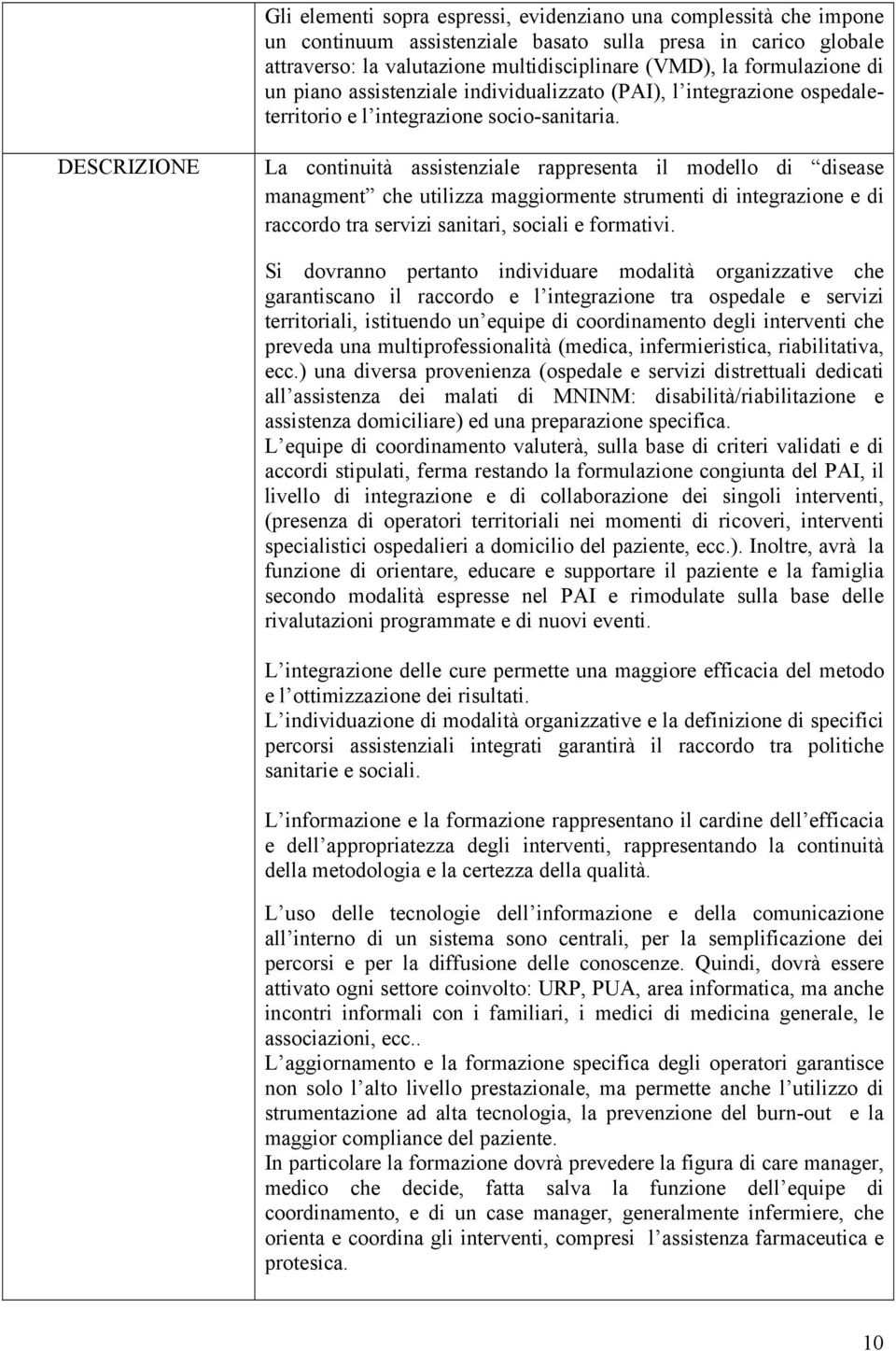 DESCRIZIONE La continuità assistenziale rappresenta il modello di disease managment che utilizza maggiormente strumenti di integrazione e di raccordo tra servizi sanitari, sociali e formativi.