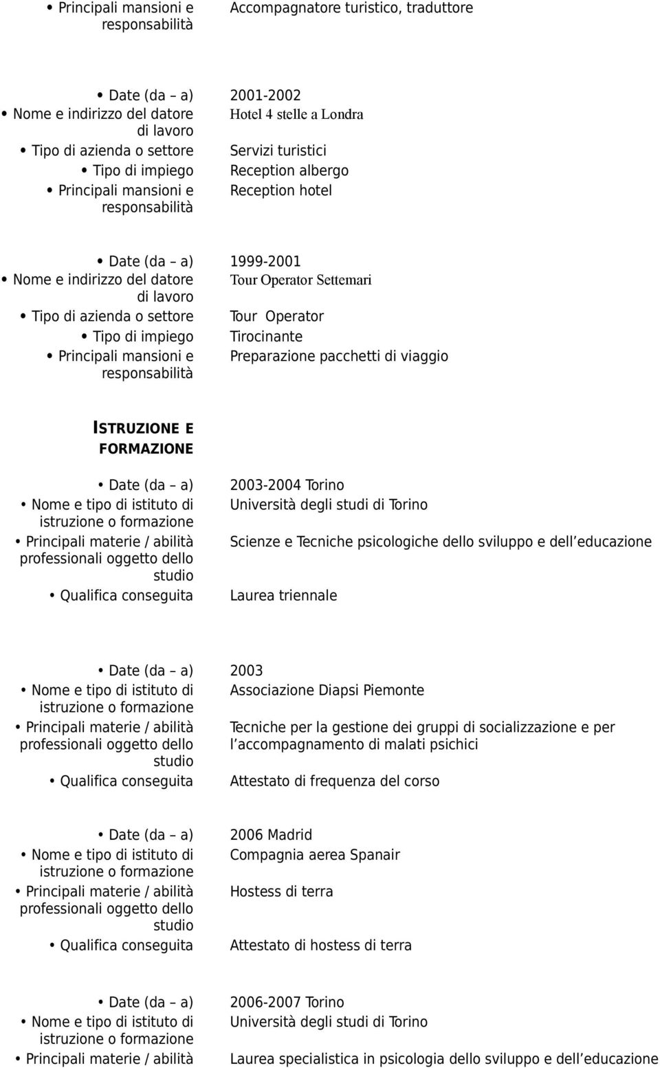 triennale 2003 Associazione Diapsi Piemonte Tecniche per la gestione dei gruppi di socializzazione e per l accompagnamento di malati psichici Attestato di frequenza del corso 2006