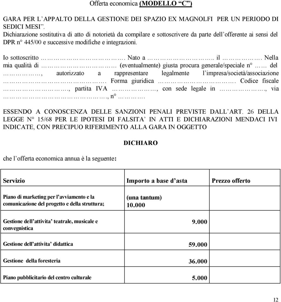 Nella mia qualità di (eventualmente) giusta procura generale/speciale n del, autorizzato a rappresentare legalmente l impresa/società/associazione. Forma giuridica. Codice fiscale.