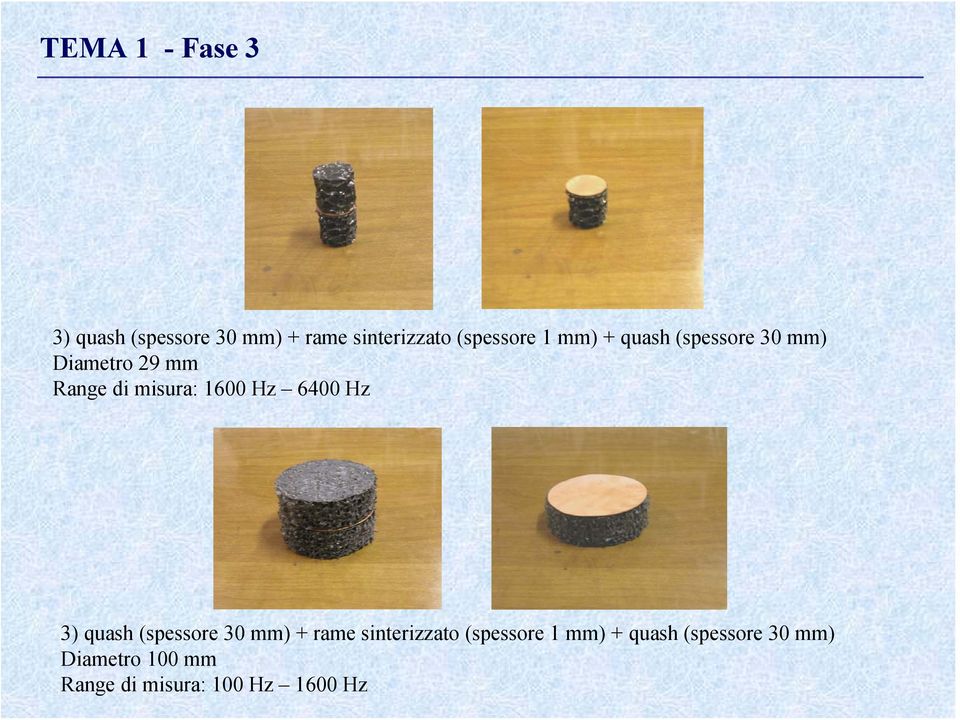 6400 Hz 3) quash (spessore 30 mm) + rame sinterizzato (spessore 1 mm) +