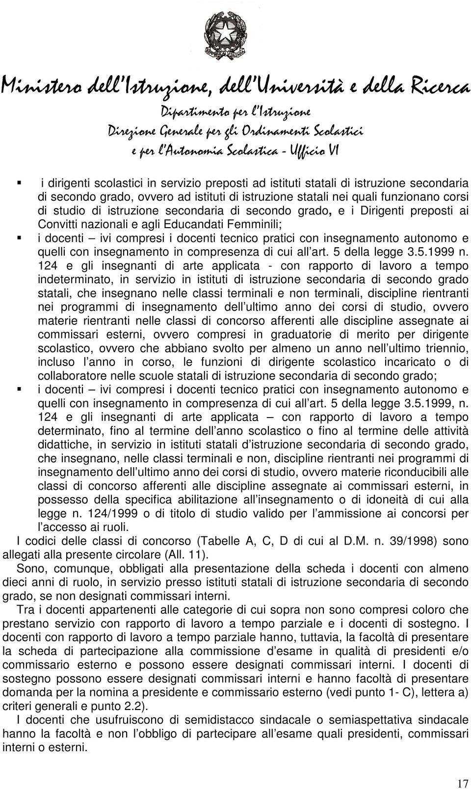 insegnamento in compresenza di cui all art. 5 della legge 3.5.1999 n.