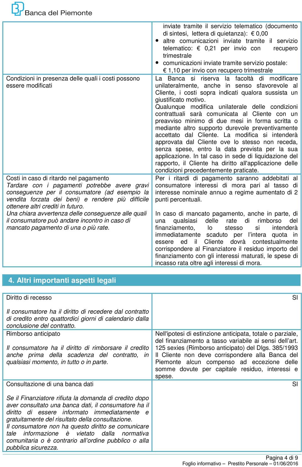 Una chiara avvertenza delle conseguenze alle quali il consumatore può andare incontro in caso di mancato pagamento di una o più rate.