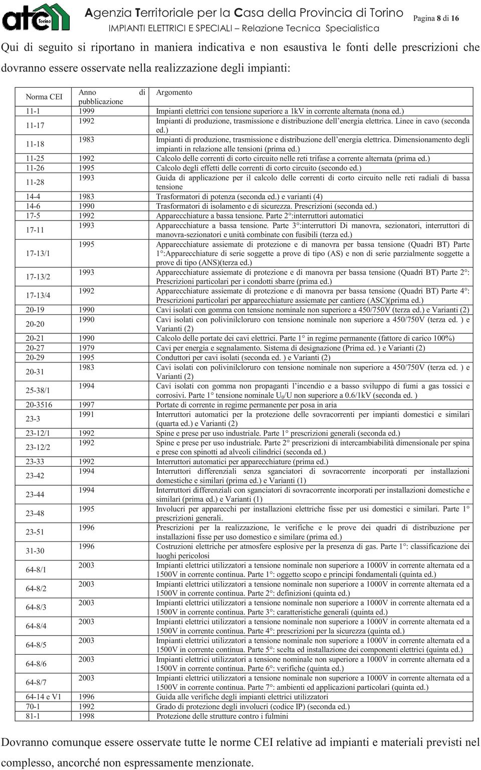 ) 11-17 1992 Impianti di produzione, trasmissione e distribuzione dell energia elettrica. Linee in cavo (seconda ed.