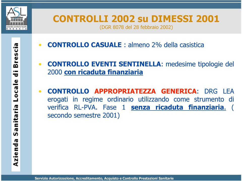 finanziaria CONTROLLO APPROPRIATEZZA GENERICA: DRG LEA erogati in regime ordinario