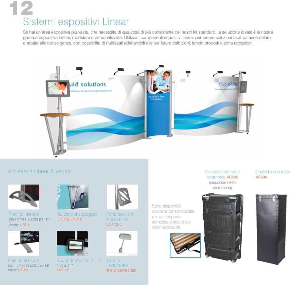 Utilizza i componenti espositivi Linear per creare soluzioni facili da assemblare e adatte alle tue esigenze, con possibilità di riutilizzali adattandoli alle tue future esibizioni, lancio prodotti o