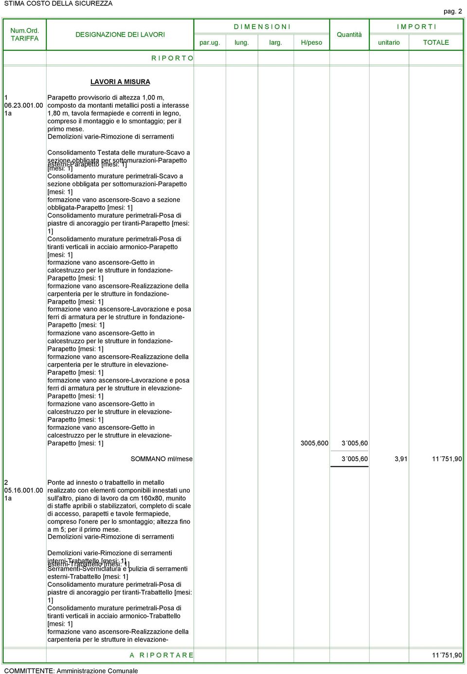 sezione obbligata per sottomurazioni-parapetto esterni-parapetto sezione obbligata per sottomurazioni-parapetto obbligata-parapetto piastre di ancoraggio per tiranti-parapetto [mesi: 1] tiranti