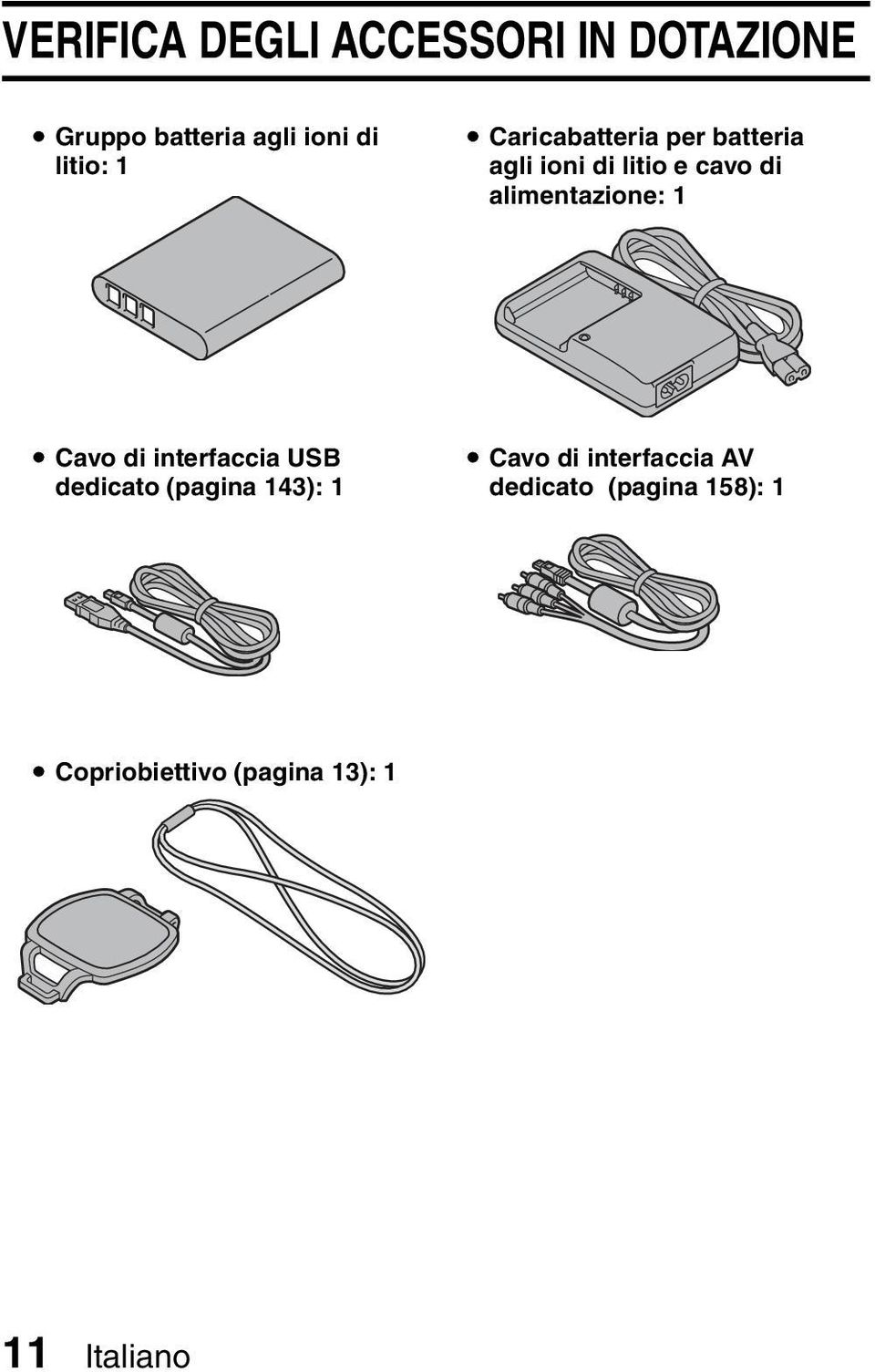 alimentazione: 1 i Cavo di interfaccia USB dedicato (pagina 143): 1 i Cavo