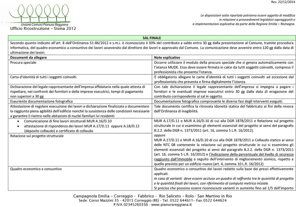 consuntivo dei lavori asseverato dal direttore dei lavori e approvato dal Comune. La comunicazione deve avvenire entro 120 gg dalla data di ultimazione dei lavori.